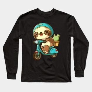 Adorable Sloth riding a motorbike Long Sleeve T-Shirt